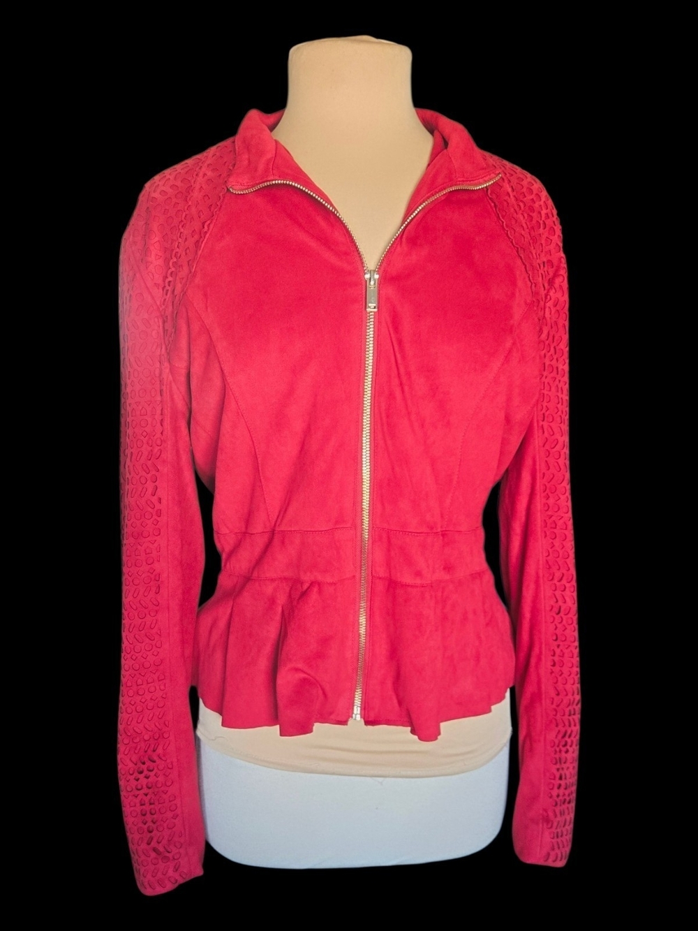 New York & Company Red Peplum Zip Bomber Jacket Sz XL